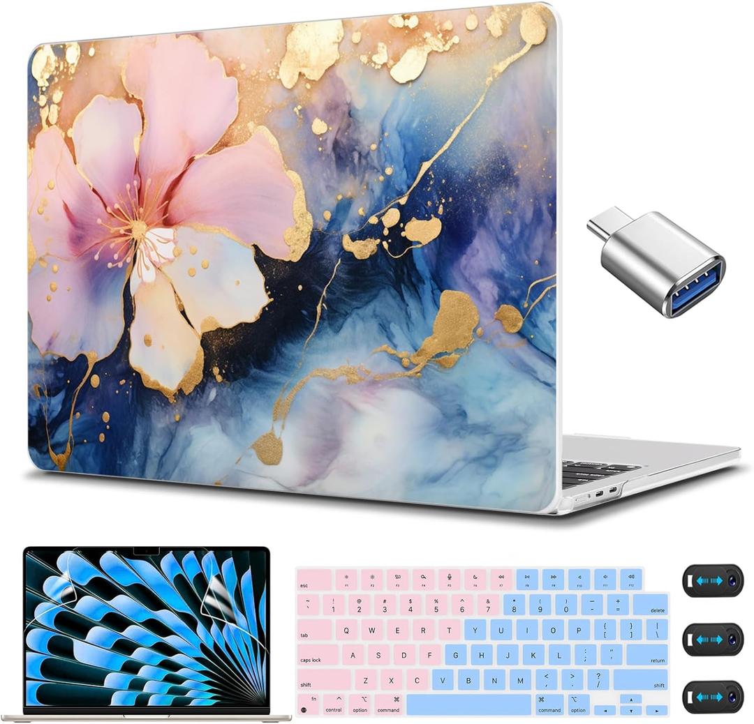 CISSOOK Compatible with MacBook Air 15 inch Case 2023 2024 2025 Release M4 A3241 M3 A3114 M2 A2941, Plastic Hard Shell &Keyboard Cover &Screen Protector, Abstract Oil Painting
