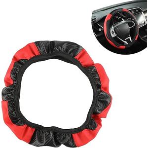 Car Steering Wheel Cover,15 Inch Carbon Fiber Leather Elastic Steering Wheel Protector, Anti-Slip Soft Breathable Driving Wheels Covers, Universal Auto Interior Accessories for Vehicle (Red)