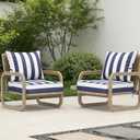 22x22 Outdoor Chair Cushions Set of 2, Waterproof Deep Seat Cushions for Patio Furniture with Removable Cover, Fade Resistant 4'' Outdoor Seat Cushion with Ties Handle for Sofa Couch, Blue Stripe, 22x22x4in-2Set