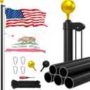 Ryzenthr 25 FT Flag Pole Kit for Outside, 14 Gauge Heavy Duty Flagpole Kit for Yard, Extra Thick Outdoor Flag Poles with 3x5 American Flag for Residential or Commercial (Black+Golden Sleek Ball Top, 2025 Upgraded Version)
