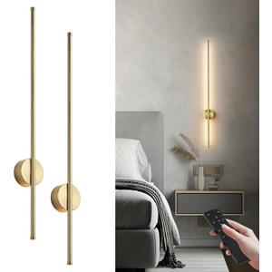 Battery Operated Modern Wall Sconces, Dimmable Wireless Wall Light Set of Two with Remote Control, 3 Color Temperatures, Rechargeable LED Wall Sconce for Bedroom, Living Room, Hallway, 39.3 Inch Brass