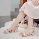 Dufannie Girls Sandals Low Heels Dress Pump Ankle Strap Open Toe Flower Girl Wedding Party for Toddler Little Big Kid (Single Rhinestone Rosegold, 12)