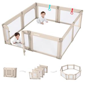Doradotey Baby Playpen with Walk-in Door, Foldable Adjustable 8-Panel Play Yard for Babies & Toddlers, Large Safety Playpen with 360° Breathable Mesh, Anti-Slip Suction Cups, Indoor