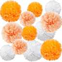 ZOOYOO Orange Peach White Paper Pom Poms, Orange Pink Party Decoration for Fall Autumn Thanksgiving Harvest Party Classroom Decoration Birthday Anniversary 12PCS, Set of 4
