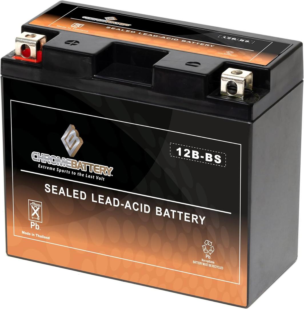 CB CHROMEBATTERY YTX12B-BS Maintenance-Free, 175 CCA, 12V 10Ah Battery Replacement for ATV, Motorcycle, Jet Skis, Scooter, UTV, and More - Nut and Bolt (T3) Terminal