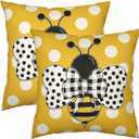 Summer Bee Pillow Covers 18x18 Set of 2 Bumblebee Polka Dots Spring Outdoor Throw Pillows Yellow Honey Bee Farmhouse Decorative Cushion Cover for Sofa Chair Patio Bed Couch