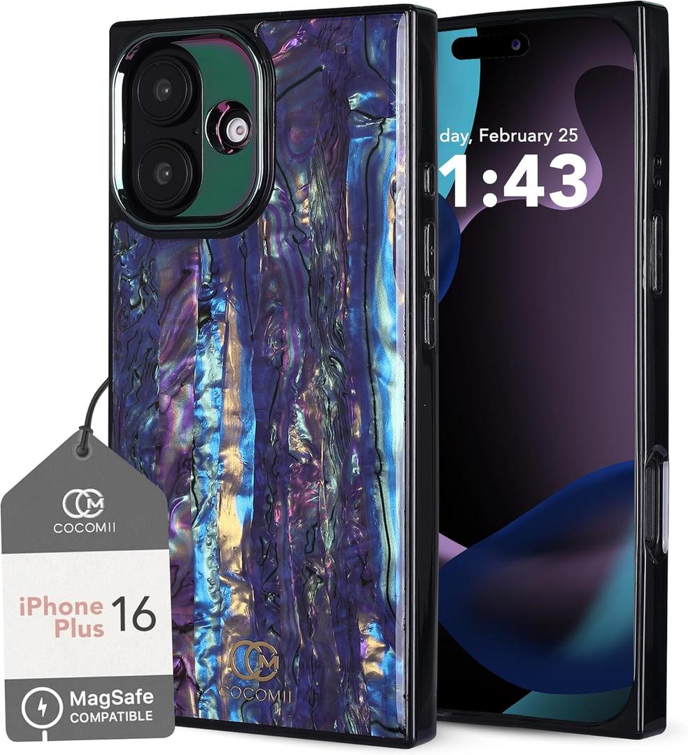 Cocomii Rectangle Case Compatible with iPhone 16 Plus Blue/Purple | Compatible with MagSafe, Abalone Shell, Pearlescent Seashell, Glossy, Magnetic Phone Case, 6.7 inch