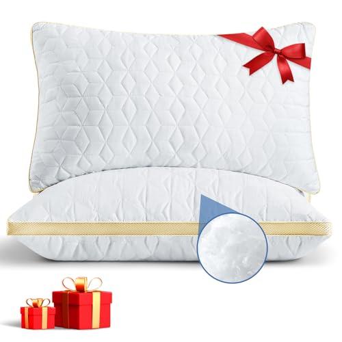 Pillows Standard Size Set of 2, Bed Pillows for Sleeping 2 Pack, Mesh Gusseted Down Alternative Pillow, Cooling Hotel Quality Standard Pillow, Soft and Supportive, Machine Washable