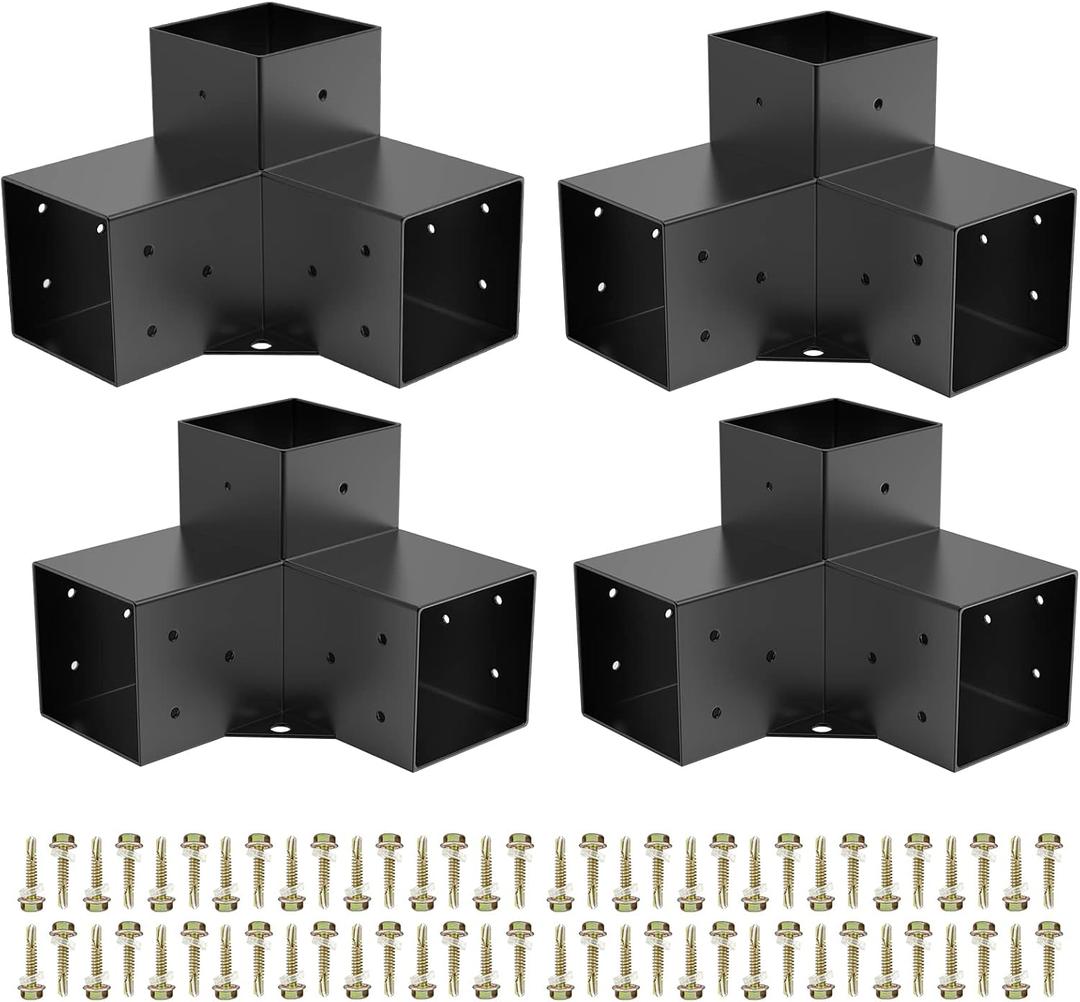 Woodworks Pergola pergola Brackets 3-Way Right Angle Corner Bracket DIY Elevated Wood Stand 4PACK with Screws for 6x6 (Actual: 5.5x5.5 Inch) Lumber Pergola Gazebo