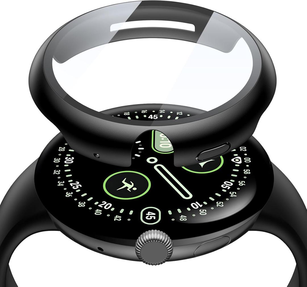 Misxi 2-Pack Case Ultra-Thin Tempered Glass Screen Protector Compatible with Google Pixel Watch 4 (2025) 45mm, High Touch Sensitivity Protective Cover for Pixel Watch 4, Black