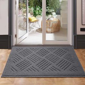 Door Mat Indoor Doormat,Front Back Door Mats Non Slip Entrance Rugs Rubber Backing,Inside Doormats for Entryway Low-Profile, Absorbent Resist Dirt Floor Mats Washable Grey,24"x36"
