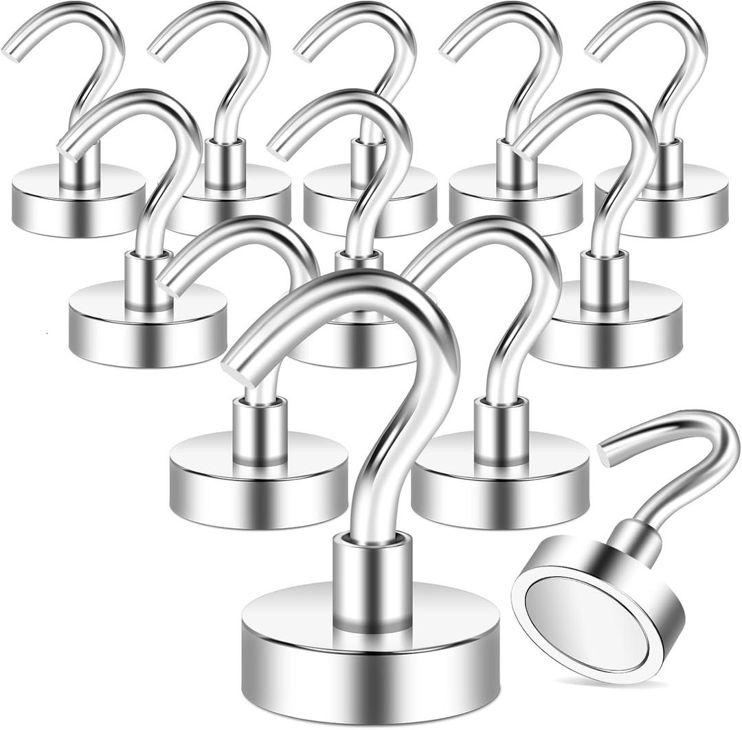3 x TOP MAGNETS Magnetic Hooks, 2025 Cruise Cabins Ship Essentials 50Lbs Strong Heavy Duty Magnets 12Pcs Magnet Hook for Classroom Home Refrigerator Door Fridge Camping Hanging (Silver)
