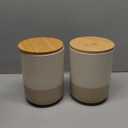 vancasso Sabine Large Ceramic Canister Set with Airtight Wood Lids - 2-Piece Kitchen Food Storage Jars for Flour, Sugar, Coffee & Tea (74 oz Each) - Big Capacity Countertop Jars