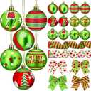 Christmas Tree Ornaments, 18 PCS Christmas Decorations Set with Red and Green Hanging Balls & Christmas Bows & Ribbon, Shatterproof Bulbs for Navidad Tree Decor and Holiday Party