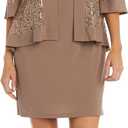 R&M Richards Women's 2-Piece Knee Length Banded Hi-Lo Sequined Jacket Dress W/Detachable Necklace (8)