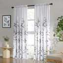 HOMEIDEAS Non-See-Through Light Grey and White Privacy Sheer Curtains 52 X 96 Inches Long 2 Panels, Leaf Floral Printed Light Filtering Semi Sheer Window Curtains Drapes for Bedroom Living Room