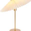 KUNJOULAM Small Pleated Table Lamp, Bedside Nightstand Lamp with Beige Lampshade, Morden Mini Lamp for Bedroom Living Room Home Office Decor, E26 Bulb Included