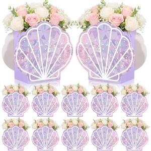 Eaasty 8 Set Mermaid Seashell Flower Boxes Centerpieces Vase Iridescent Shell Shape Gift Box Mermaid Party Favor for Bachelorette Table Baby Shower Birthday Wedding Ocean Beach Party Decor(Purple)