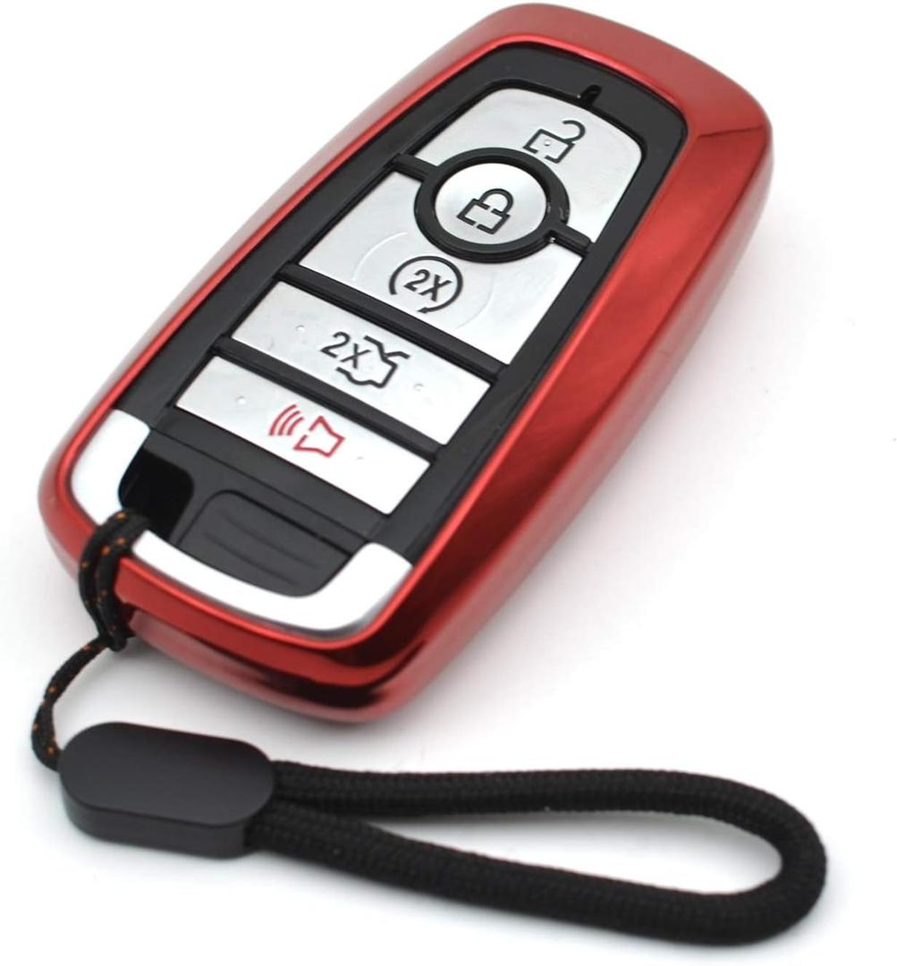 MECHCOS Fit for Ford Edge Mustang Explorer Bronco Escape Expedition Maverick F-150 Lightning F-250 F-350 F-450 F-550 Super Duty F-650 F-750 Red TPU Key Fob Cover Case Holder Protector Accessories