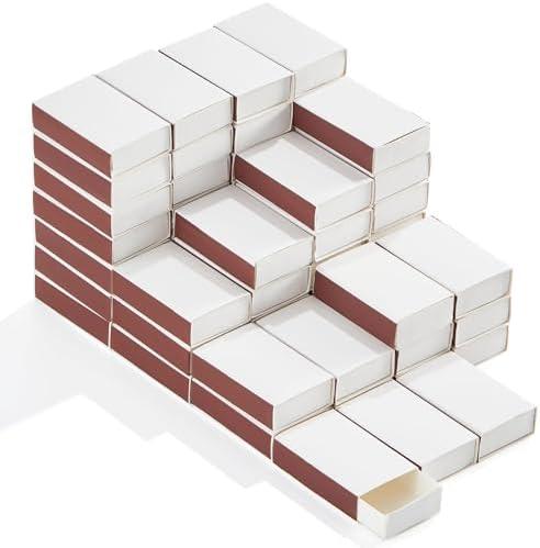 60PCS Blank Matches Containers 2.24 x 1.42 x 0.59 inches White DIY Match Books Storage Boxes Bulk Match Holder with Double-Sided Striker for Wedding Bridal Baby Shower Birthday Party Favor (No Matches)