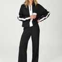 ANRABESS Women's 2 Piece Lounge Set Color Block Tracksuit Sweatsuit, Black, S 