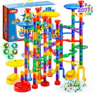 JOYIN 207Pcs Glowing Marble Run, Construction Building Blocks Toys with 5 Glow in The Dark, STEM Toy for Boys and Girls, Educational Toy, Gift for Christmas