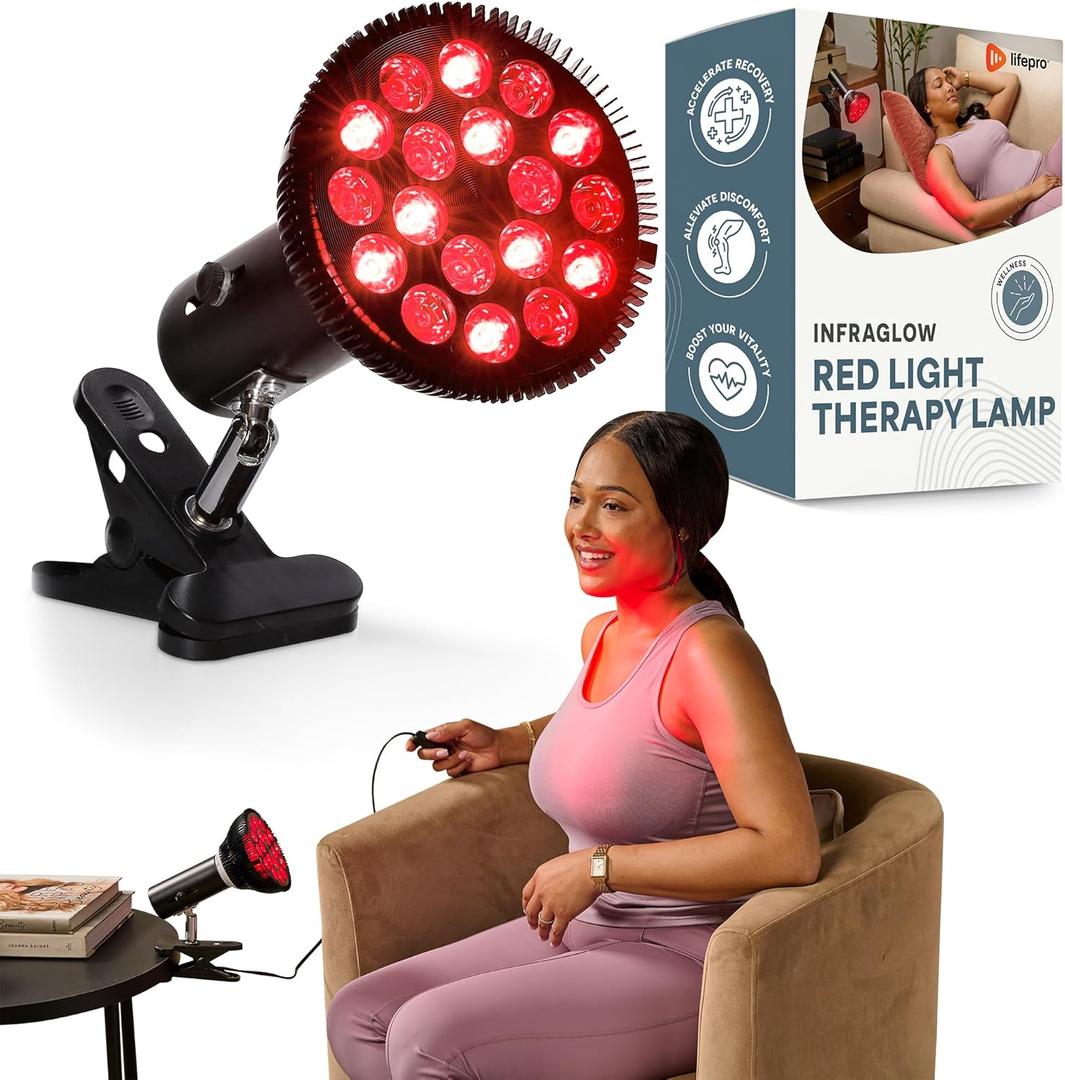LifePro InfraGlow NIR & Red Light Therapy Lamp, Infrared Red Light Bulb with 18 LEDs & Clip-On Design, at-Home Therapy for Body, Chronic Pain Relief, Skin Wellness & Recovery