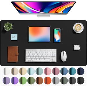 Aothia Faux Leather Desk Mat - Large Mouse Pad, Non-Slip PU Leather Blotter, Waterproof Writing Surface for Office and Home (Black, 40" x 24")