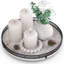 12" Farmhouse Lazy Susan for Kitchen & Coffee Table Decor  Rustic Whitewashed Wood Tray with Black Metal Frame, Decorative Centerpiece for Dining Room, Ottoman, Living Room, Serving or Vanity Use