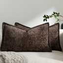 Pack of 2 Chocolate Brown Decorative Throw Pillow Covers 12x20 Cozy Soft Chenille Accent Vintage Rectangular Lumbar Couch Pillow Covers for Home Decor Bed Sofa Living Room