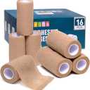 Self Adhesive Bandage Wrap, 16 Pack, 4" x5 Yards, Elastic Cohesive Bandage, Stretch Athletic Tap Wrap, Vet Wrap, Skin Color