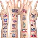 3 x 4th of July Temporary Tattoos 80 PCS 250 Anniversary USA Temporary Tattoos Independence Day American Flag Red White and Blue Tattoos for Kids Memorial Day, Fourth of July Party Decorations Accessories