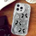 Toycamp for iPhone 15 Pro Case Cute - Women Girly Girls Glitter Phone Cover 15Pro Kawaii Sparkle Bling Shine Aesthetic Pretty Unique Wave Design Funda for Apple 15 Pro, Black Bowtie