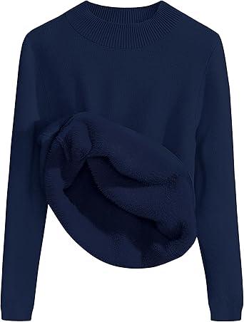 ZESICA Women's Fleece Sherpa Lined Tops Long Sleeve Mock Neck Knit Thermal Basic Shirts 2026 Fall Winter Clothes, XL