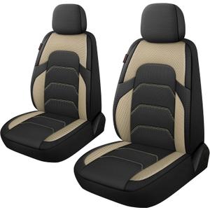 CAROMOP 3D Air Mesh Car Seat Covers 2 Front Seats,Breathable and Durable Seat Covers for Cars,Universal Fit for SUV,Vans,sedans, Trucks, Automotive Interior Covers(Black/Beige)