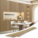 Art3d 4-Pack Glue-On Fine Bar Wainscoting Panel for Interior Wall Decor - 104 x 12 Inch Polystyrene Ultralight Slim Slat Wall Panels for Living Room Bedroom, Teak