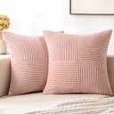 MIULEE Pink Corduroy Pillow Covers Pack of 2 Boho Decorative Spliced Throw Pillow Covers Soft Solid Couch Pillowcases Cross Patchwork Cushion Covers for Living Room Bed Sofa 20x20 inch Valentines Day