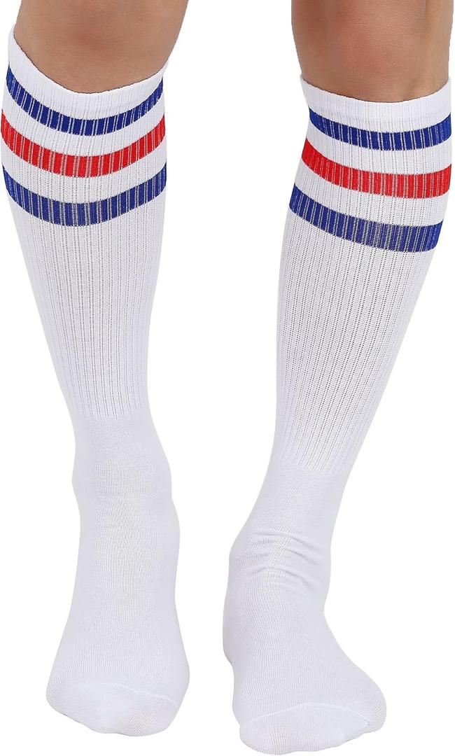 Joulli White Knee High Retro Striped Tube Socks 1-3 Pairs (One Size)