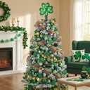 St. Patrick Day Tree Toppers LED Lighted Wood Shamrock Treetop Plug Lucky Shamrock Ornaments Green Irish Tree Decoration for St. Patrick's Day Holiday Indoor Outdoor Party Favors (10 Inches)