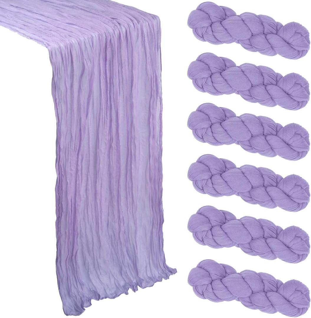 6 Pack Lilac Purple Cheesecloth Table Runner 10Ft Spring Lavender Gauze Cheese Cloth Table Runner 35x120 Inch Boho Sheer Rustic Fabric for Holiday Party Decor Baby Shower Wedding Home Decorations
