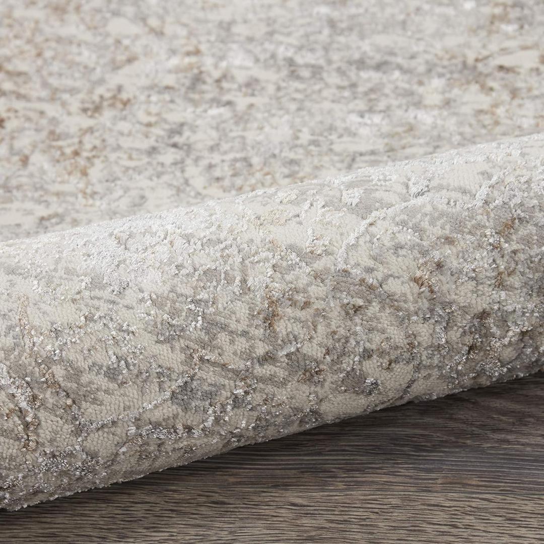  Boho Modern Farmhouse 7x10 Area Rug for Kitchen Bedroom Entryway Bedroom Living Room, Thin Flatweave Stain Resistant Ivory Gray Vintage Distressed Rugs Accent Floor Carpet Non Slip Washable