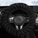 HighnessHwoo Fuzzy Winter Steering Wheel Cover for Women, Warm Cute Fluffy Car Wheel Cover for Sedan, SUV, Soft Furry Girly Auto Accessories, Plush Car Handle Cover for Cold Weather, 14-15in, Black