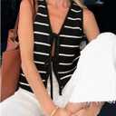 SOLY HUX Women's Sleeveless Striped Sweater Vest V Neck Tie Bow Crochet Knit Tank Tops Casual Loose Cardigan (XS)