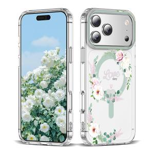 XIQI Compatible with iPhone 17 Pro Max Case 6.9" for Women Girls Cute Translucent Magnetic Phone Case with Floral Pattern [Never Fade Flower Design][Compatible with Mag-Safe],Rose/Camellia