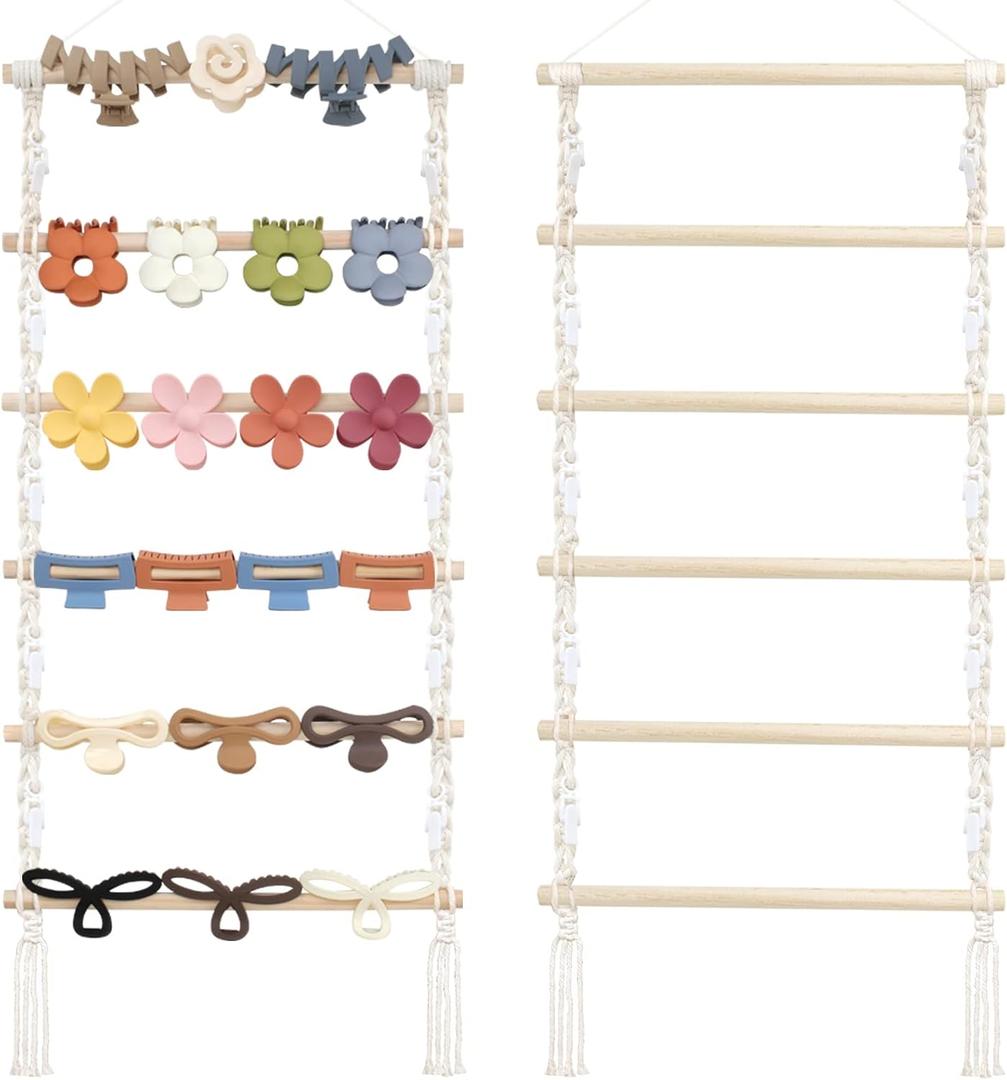 SNOWSTAR Macrame Hair Claw Clip Organizer,Hanging Hair Clip Holder and Storage for Women Girls,Claw Clip Hanger Home Decor for Wall,Door,Closet