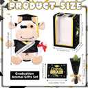 Hollowfly Graduation Cow Gifts Set Include Graduation Cow of 2026 Stuffed Animal with Cap and Gown, Artificial Flower, Graduate Gift Box with Window and Greeting Card for Him or Her(Black, Gold)