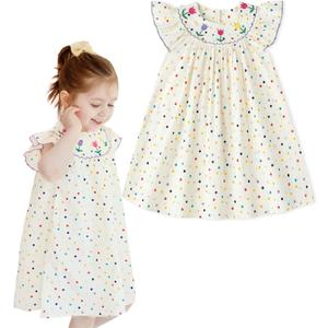 2 x Simplee kids Toddler Girl Dresses Ruffled Sleeves Summer Sundress Dress Bohemian Dress (Beige)