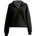 SOLY HUX Women's Quarter Zip Sweatshirt Collared Long Sleeve Drop Shoulder Pullover Tops Casual Fall Clothes Pure Black Small