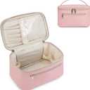 Wandering Nature Makeup Bag, Travel Make Up Organizer Cosmetic Brush Bags Case for Women in Vegan Leather, Pink, Patent Pending (Medium)