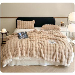Luxury Thick Plush Faux Rabbit Fur Throw Blanket Ultra-Plush Cozy Soft Decorative Blanket Use for Couch Bed Travel (Coffee, 60"*80")